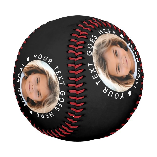 Black Personalized Name  Text and Photo  Baseball (Angled)