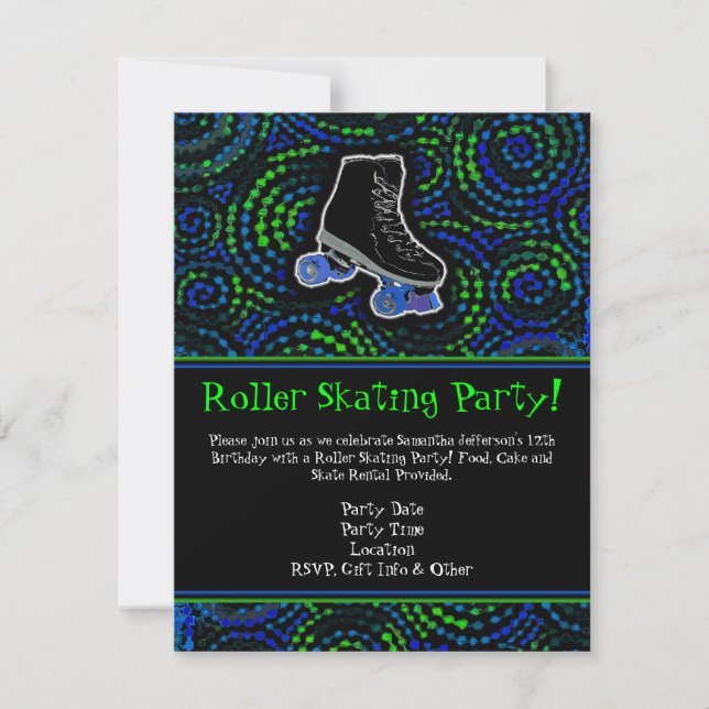 Black Personalized Roller Skating Party Invitation (Front)