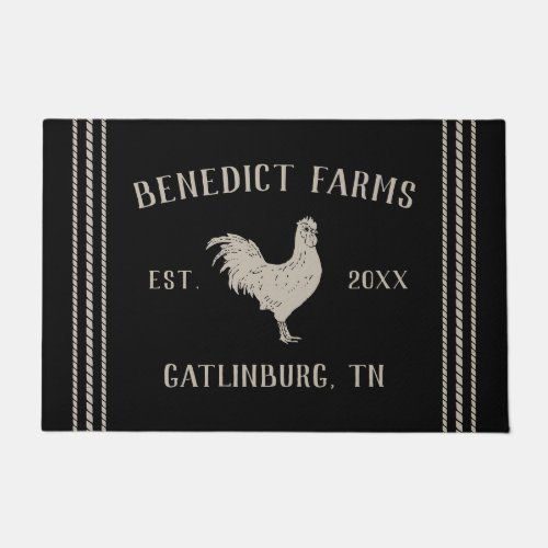 Black  Personalized Rustic Farmhouse Rooster Doormat