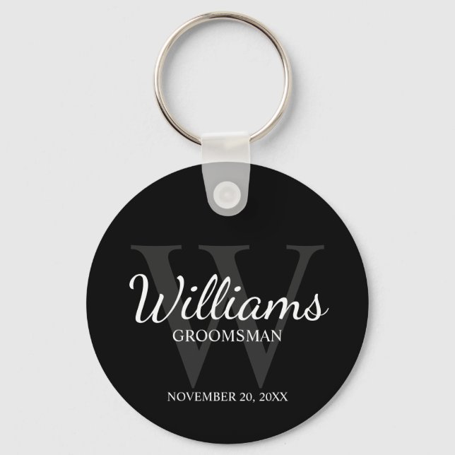 Black Personalized Script Groomsmen name&Monogram Keychain (Front)