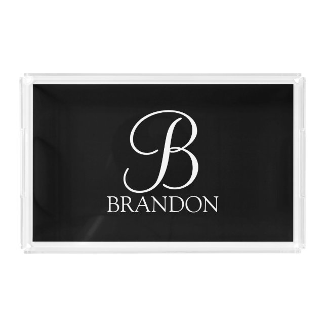 Black Personalized Script Monogram and Name Acrylic Tray (Front)