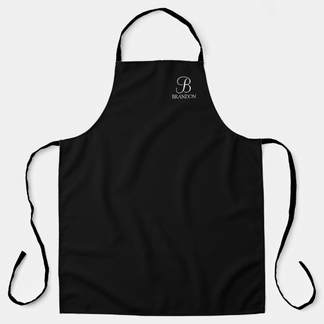 Black Personalized Script Monogram and Name Apron (Front)