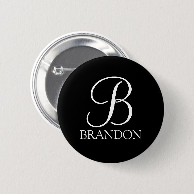Black Personalized Script Monogram and Name Button (Front & Back)