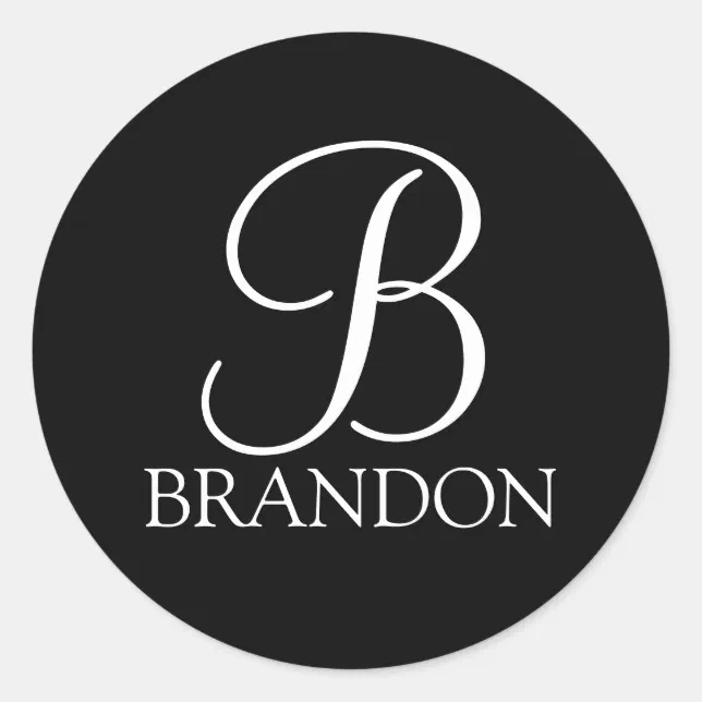 Personalized Script Monogram Black Personalized Script Monogram and Name Classic Round Sticker | Zazzle