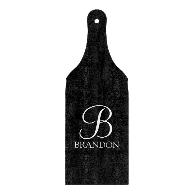 Black Personalized Script Monogram and Name Cutting Board (Front)