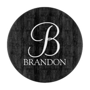Black Personalized Script Monogram and Name Cutting Board