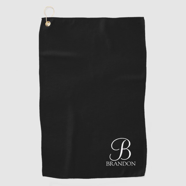 Black Personalized Script Monogram and Name Golf Towel (Front)
