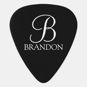 Black Personalized Script Monogram and Name Guitar Pick