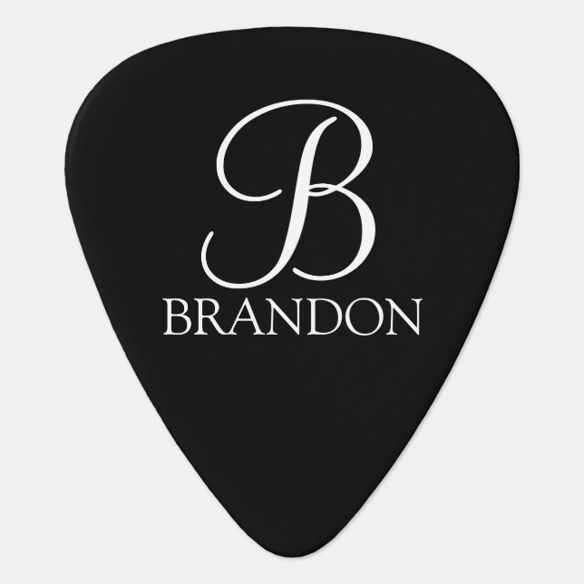 Black Personalized Script Monogram and Name Guitar Pick (Front)