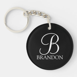 Black Personalized Script Monogram and Name Keychain