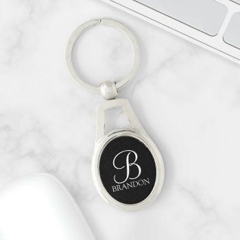 Black Personalized Script Monogram And Name Keychain by manadesignco at Zazzle
