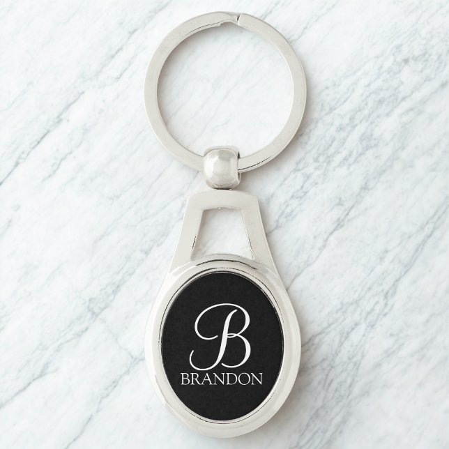 Black Personalized Script Monogram and Name Keychain (Creator Uploaded)
