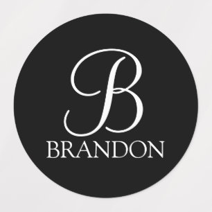 Black Personalized Script Monogram and Name Labels