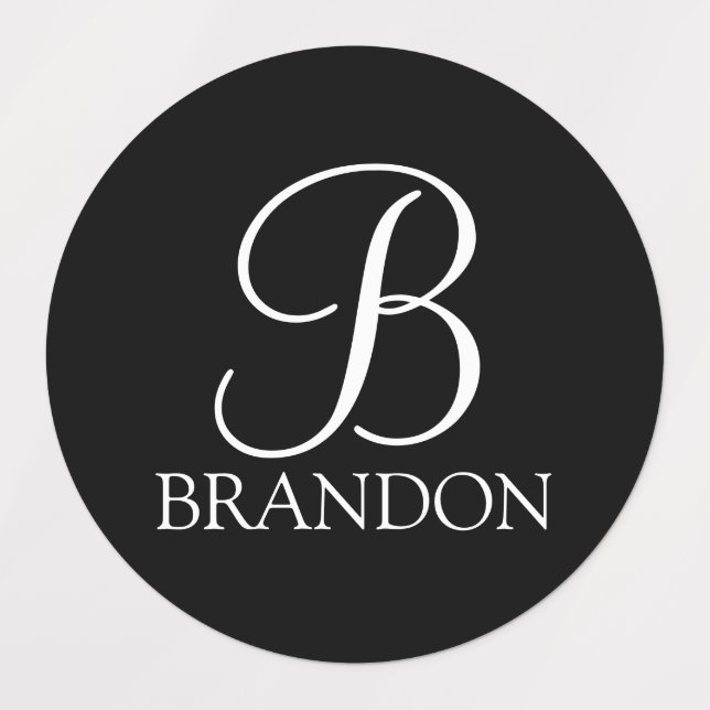 Black Personalized Script Monogram and Name Labels (Design 2)