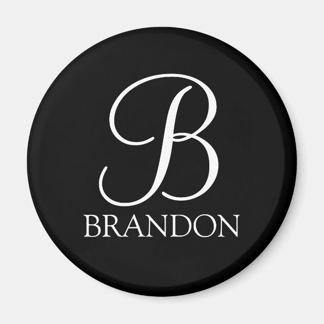 Black Personalized Script Monogram and Name Magnet (Front)