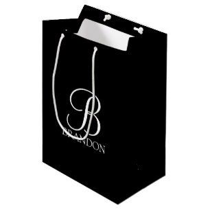 Black Personalized Script Monogram and Name Medium Gift Bag