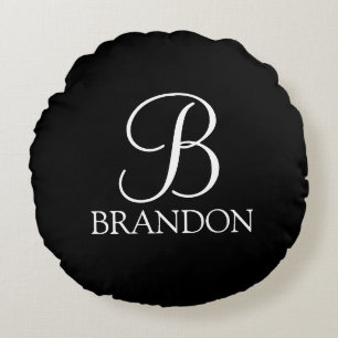 Black Personalized Script Monogram and Name Round Pillow