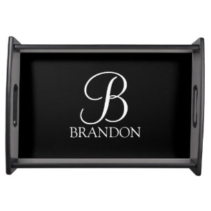 Black Personalized Script Monogram and Name Serving Tray