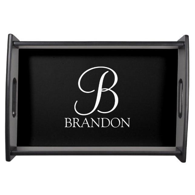 Black Personalized Script Monogram and Name Serving Tray (Front)