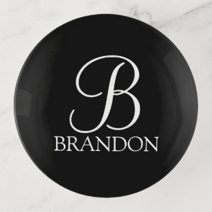 Black Personalized Script Monogram and Name Trinket Tray