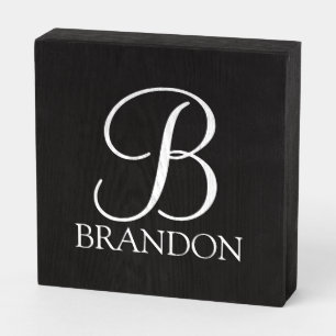 Black Personalized Script Monogram and Name Wooden Box Sign