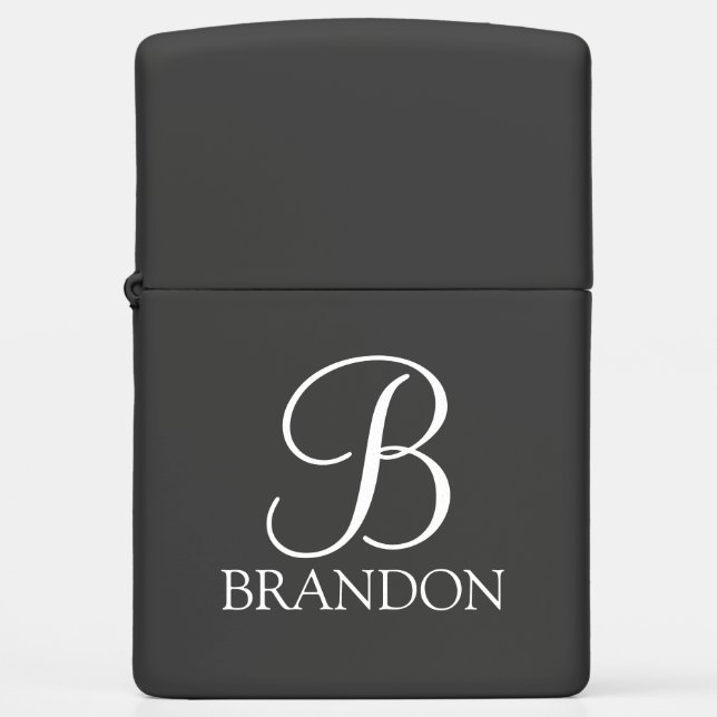 Black Personalized Script Monogram and Name Zippo Lighter (Front)