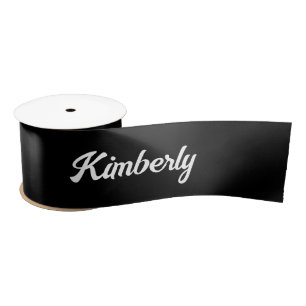 Black Personalized Script Name School Satin Ribbon