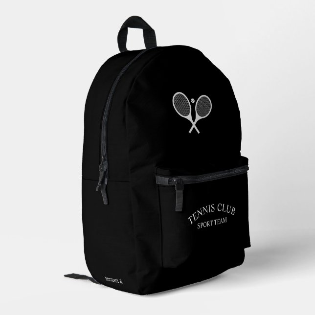 Black Personalized Tennis Club  Printed Backpack (Back Corner Left)