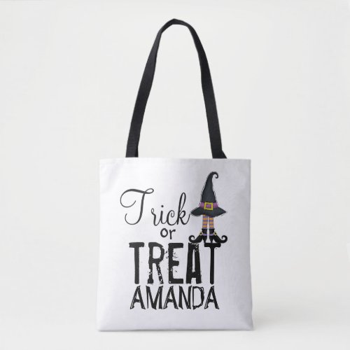 Black Personalized Typography Whimsy Witch Tote Bag