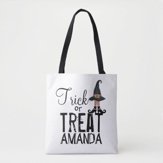 Black Personalized Typography Whimsy Witch Tote Bag (Front)