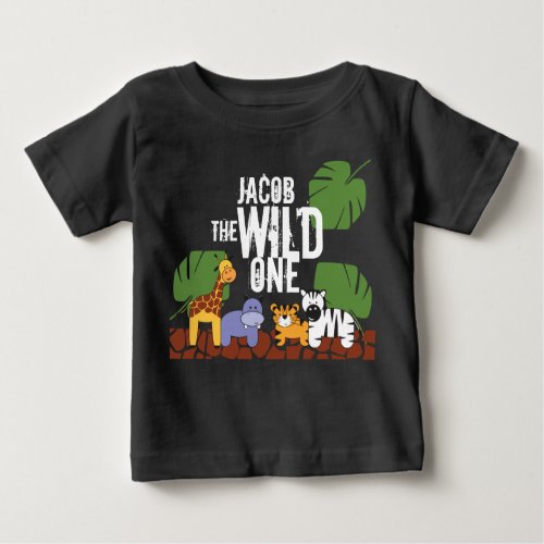 Black Personalized WILD ONE Safari First Birthday Baby T_Shirt