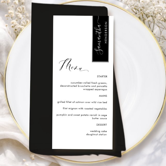 Black Personalized with Guest Name Elegant Menu (Creator Uploaded)