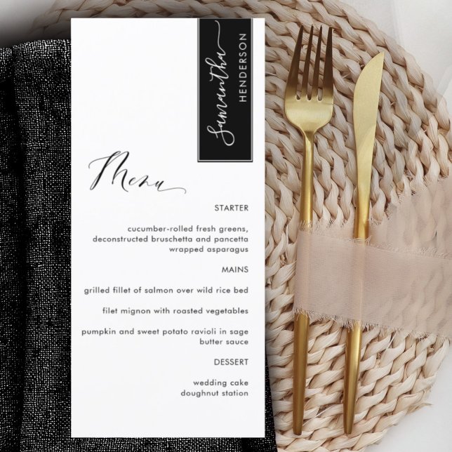 Black Personalized with Guest Name Elegant Menu (Creator Uploaded)