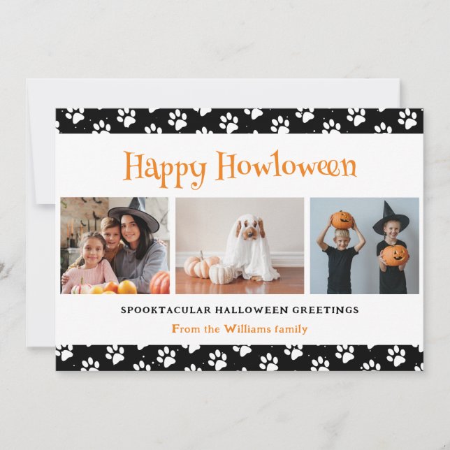 Black Pet 3 Photo Halloween  Holiday Card (Front)