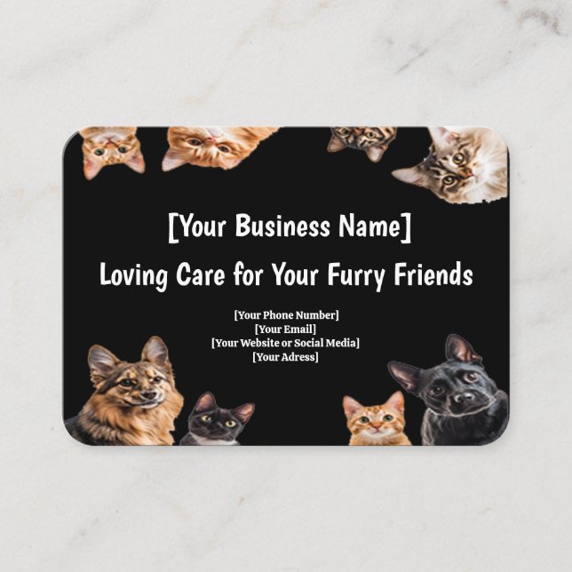 Black Pet Care Business Card – Cute Pet Frame  (Front)