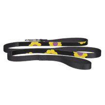Black Pet Leash With Yellow and Purple Flowers