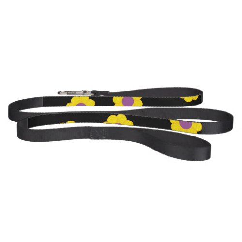 Black Pet Leash With Yellow and Purple Flowers