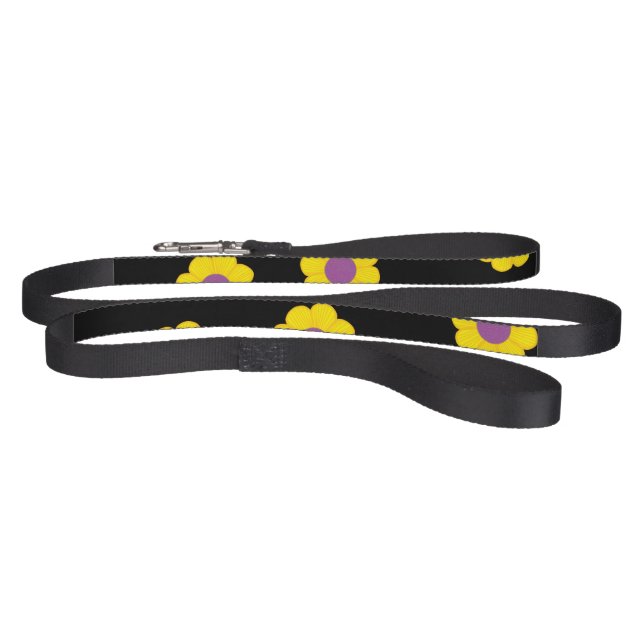 Black Pet Leash With Yellow and Purple Flowers (Full)