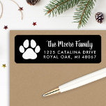 Black Pet Lover Paw Print Return Address Label<br><div class="desc">Christmas holiday (or everyday) address labels feature a white pet paw print with modern white return address and soft black background. The background color can be customized to coordinate with your mailing.</div>