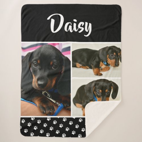 Black Pet Lover Photo Collage Customizable Dog Sherpa Blanket