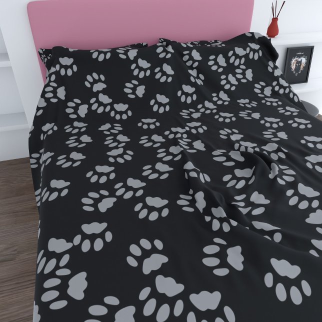 Black Pet Paw Print Pattern Double Sided Duvet Cover (If your cat (or dog) walks all over your duvet - this is the cover for you)