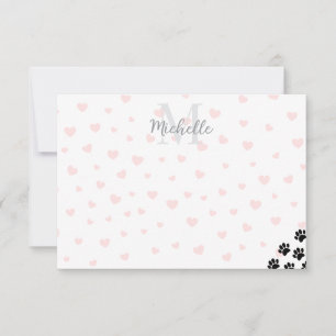 Black Pet Paw Prints Custom Monogram Simple Note Card