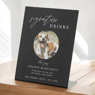 Black Pet Signature Drinks Wedding Bar Pedestal Sign