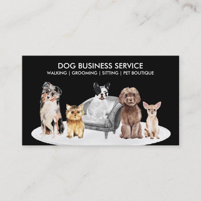 Black Pet Sitter Walker Sofa Home dog veterinary Business Card (Front)