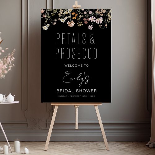 Black Petals  Prosecco Wildflower Bridal Shower Foam Board