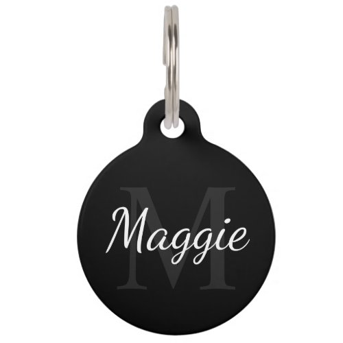 Black Pets Name and Monogram with QR code Pet ID Tag