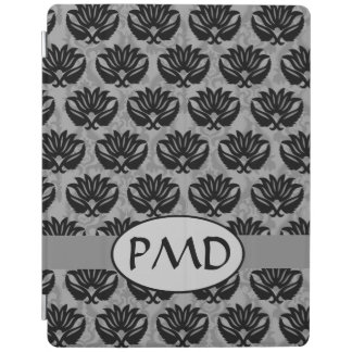 Black Pewter and Gray Modern Damask Monogram iPad Smart Cover