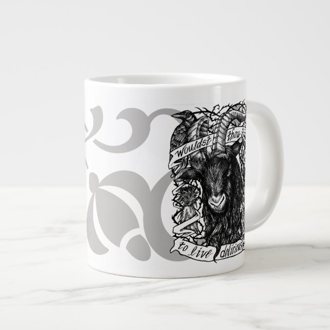 Black Phillip "Live Deliciously" pen and ink Giant Coffee Mug (Front Right)