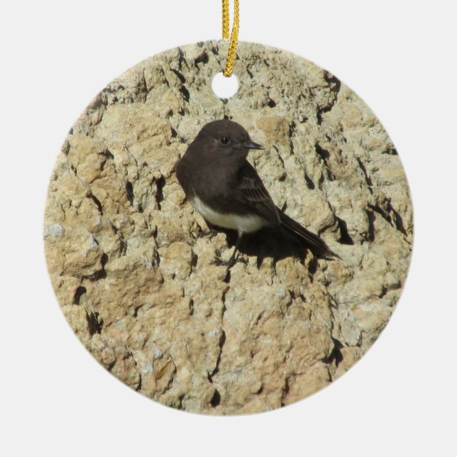Black Phoebe Ceramic Ornament (Front)