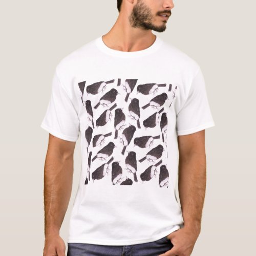 Black phoebe watercolor birds T_Shirt